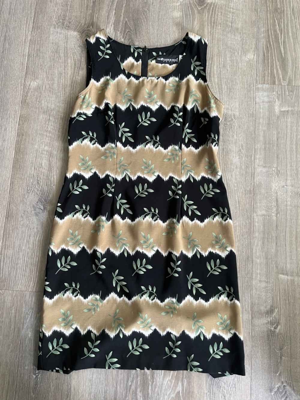 Sag Harbor Vintage 90s Black & Tan Floral Midi Shift Dress